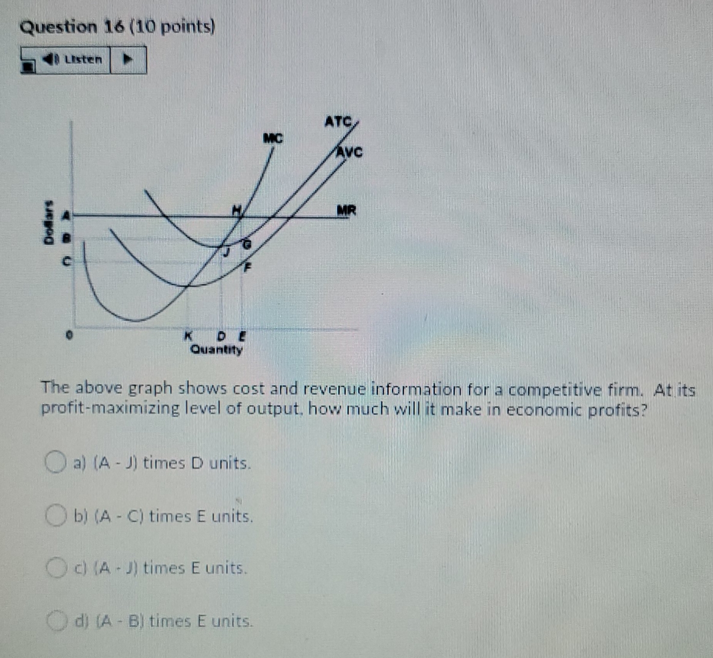 #16 econ class Question 16 (10 points) Listen ATC MC AVC MR