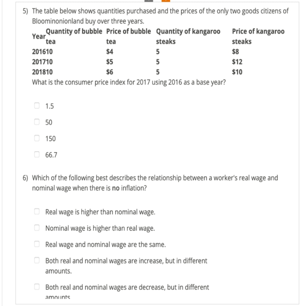 5) The table below shows quantities purchased and the prices of