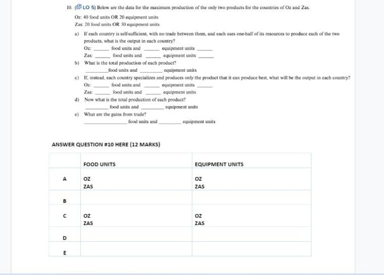  10. ( LO 5) Below are the data for the maximum