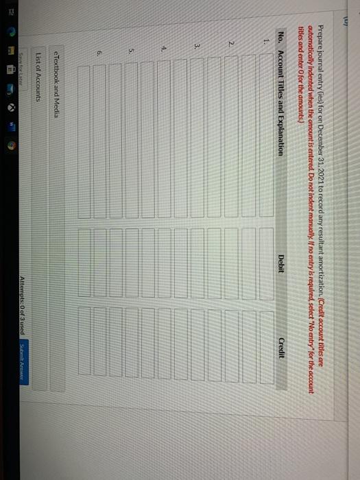  Prepare journal entry Cies) for on December 31, 2021 to record