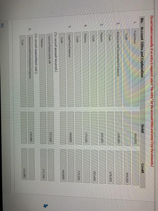 is entered. Do not indent manually. If no entry is required, select