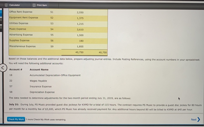 Instruction #1 The unadjusted trial balance for PS Music as of July
