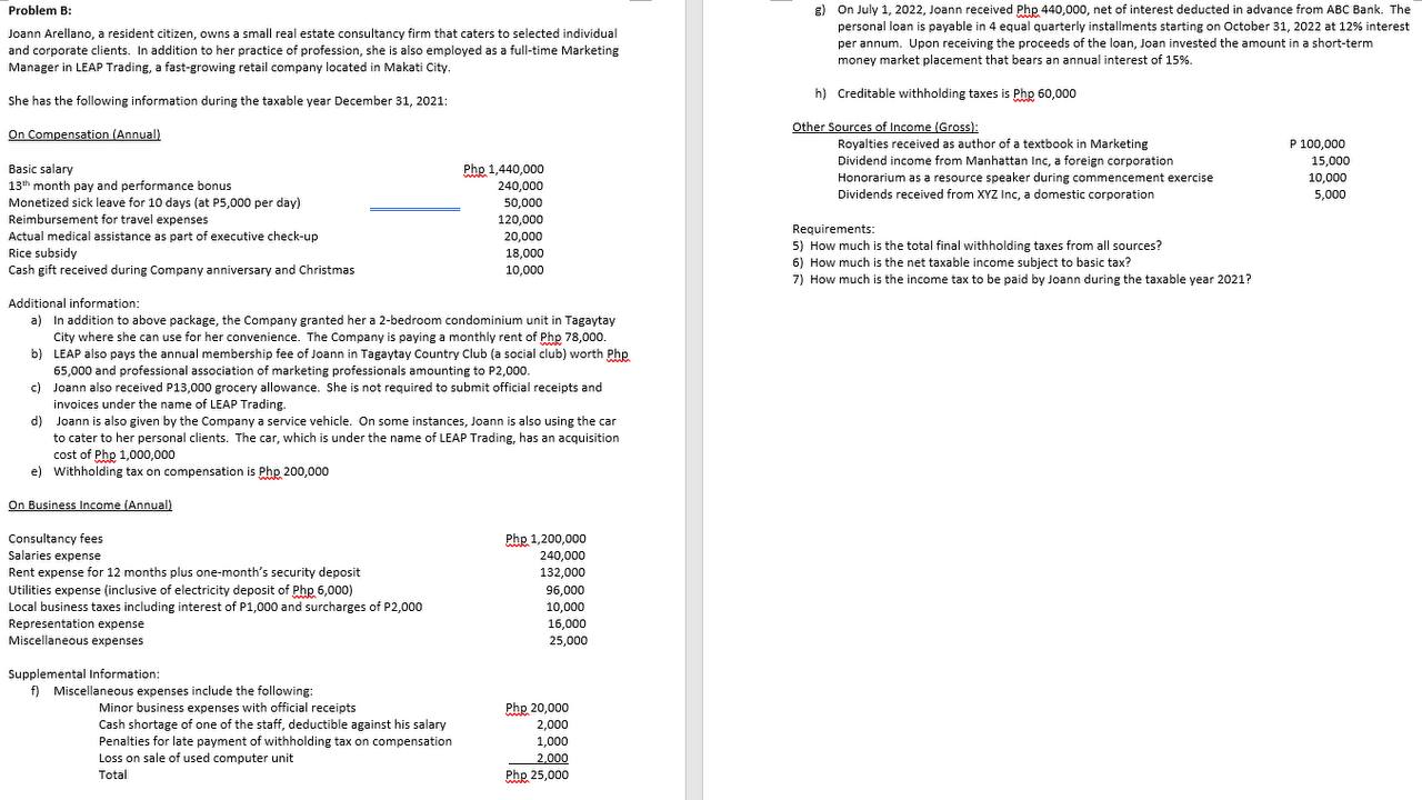 Correction for Problem B in the Final Exam: Rent expense for 12