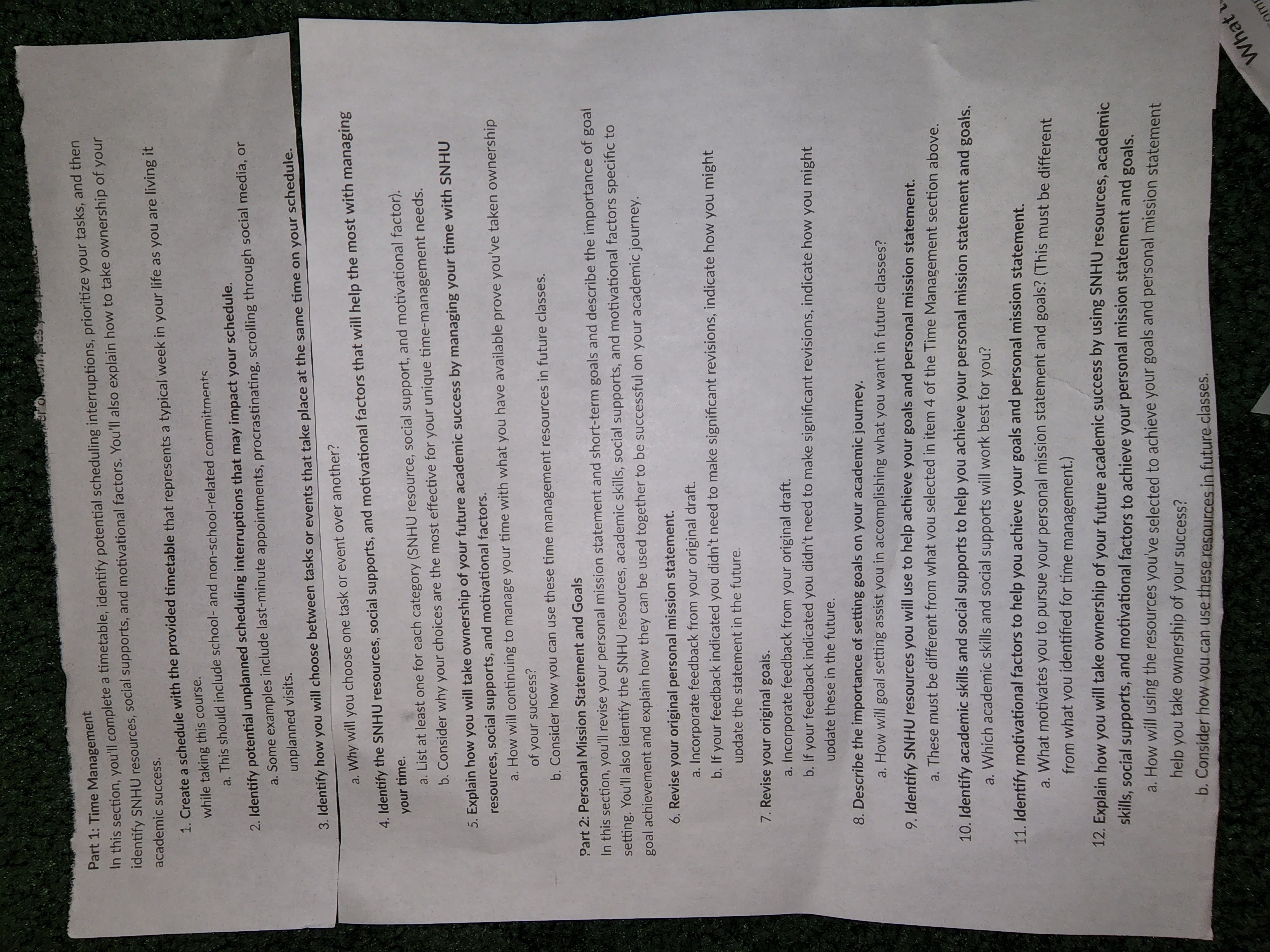 Part 1: Time Management In this section, you'll complete a timetable,