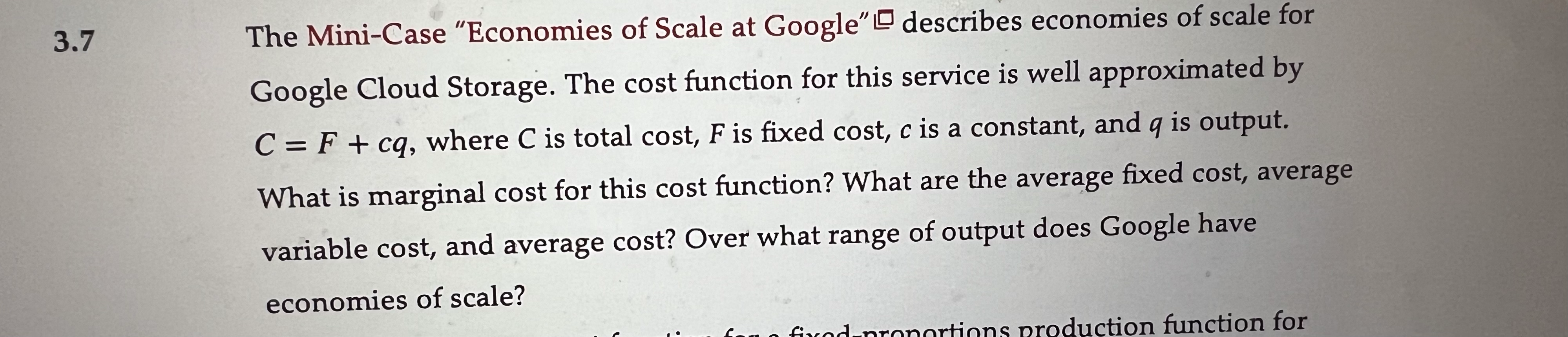 cost function for a fixed-proportion production function (see Chapter 50) in which