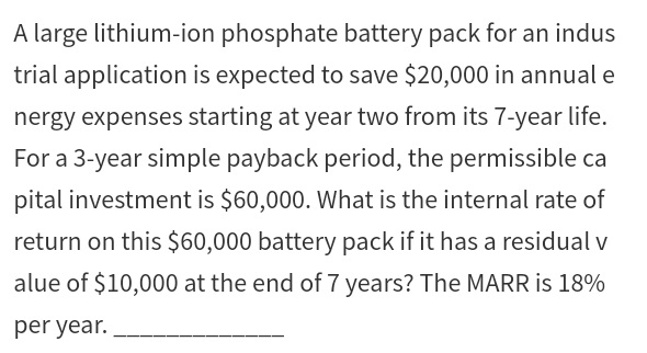 A large lithium-ion phosphate battery pack for an indus trial application