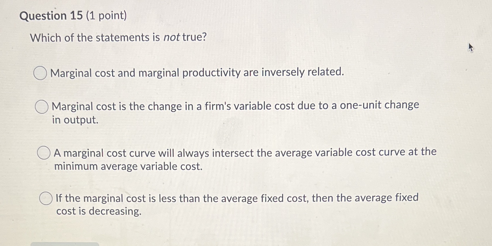 Practice exam l need help Question 15 (1 point) Which of the