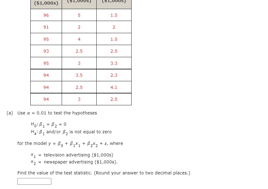 Need help with these Regression problems, Please!6 (a) Use a = 0.01