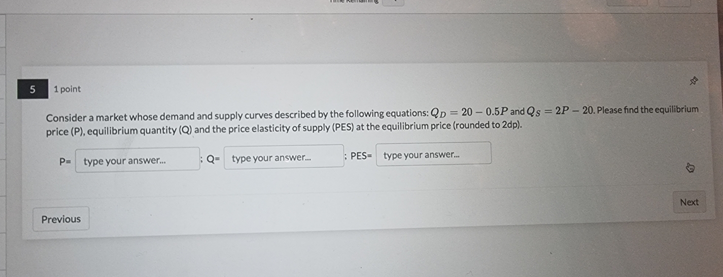 solve this problem 5 1 point Consider a market whose demand and