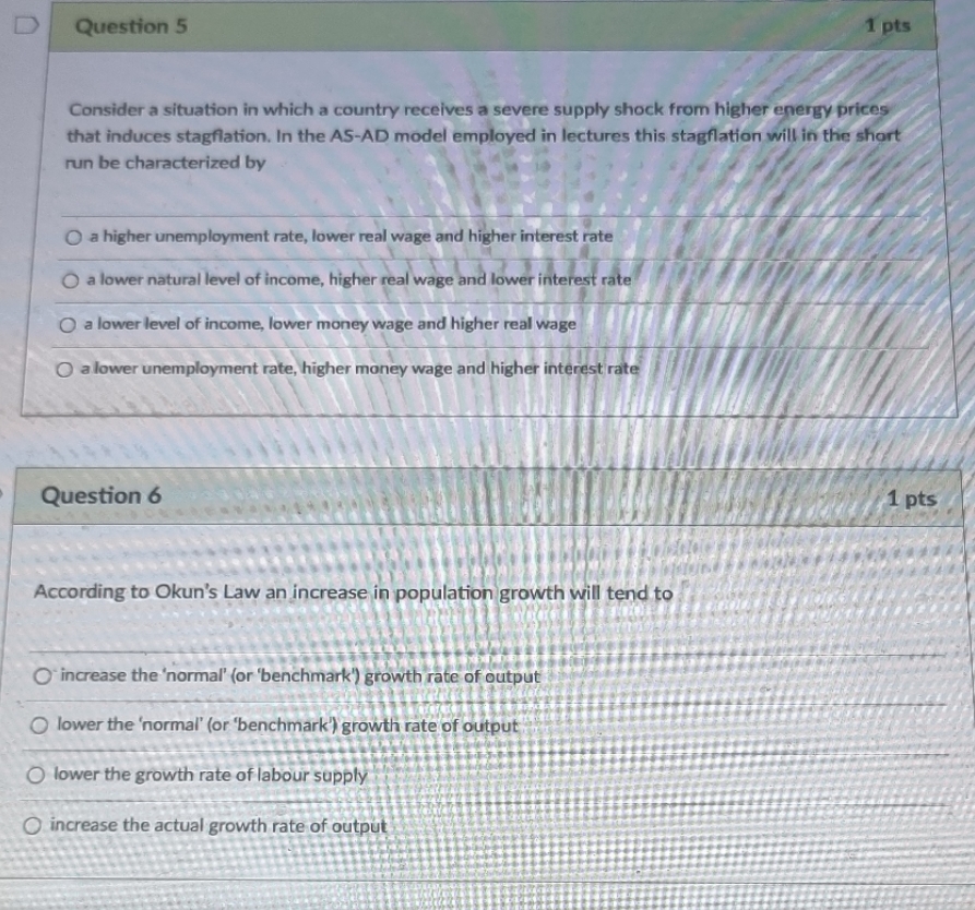 please help D Question 5 1 pts Consider a situation in which
