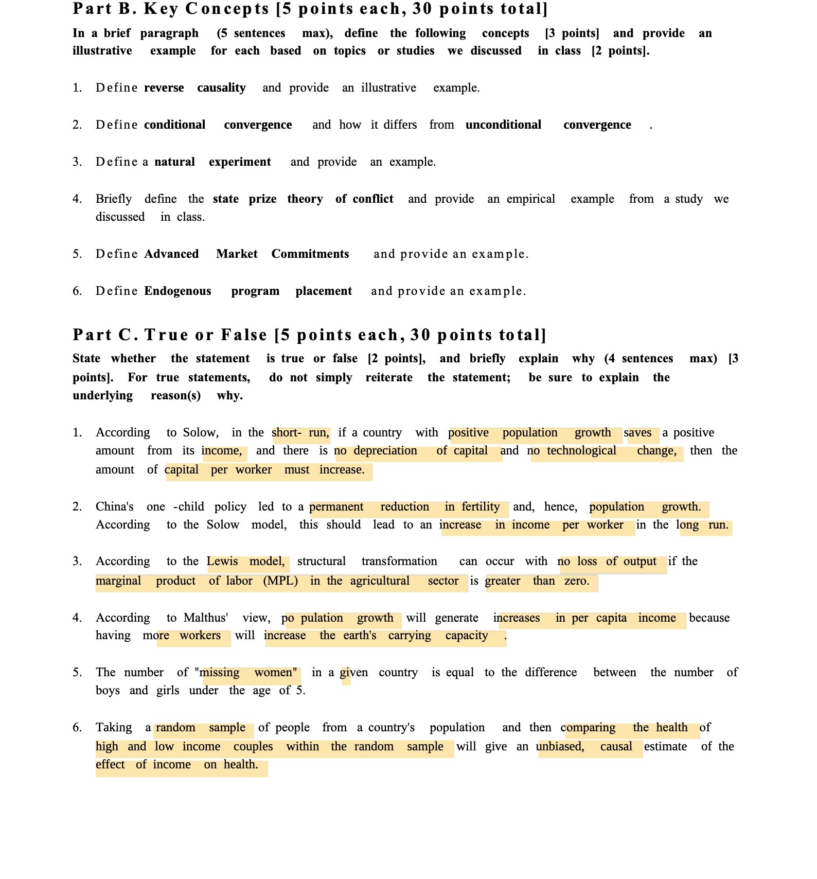  Part B. Key Concepts [5 points each, 30 points total] In