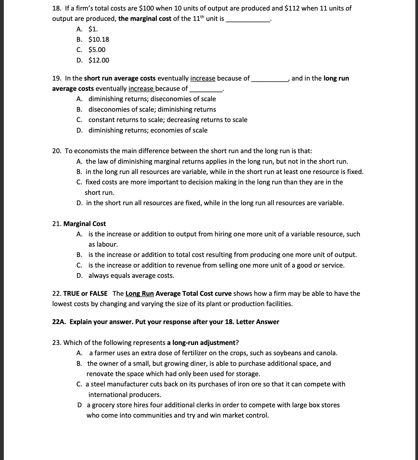 equals total cost minus AFC, B depend on the rm's level of