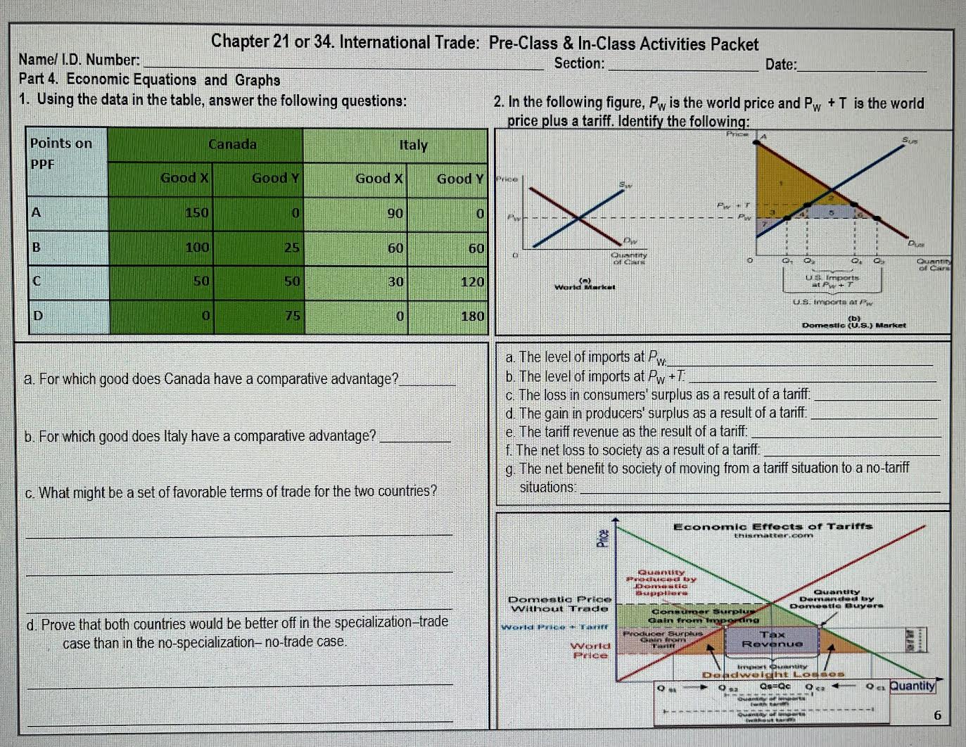  Chapter 21 or 34. International Trade: Pre-Class & In-Class Activities Packet