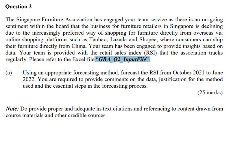 Use quantitative forecasting method, Time-series model to answer the below question Question