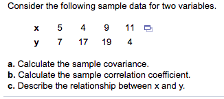  Consider the following sample data for two variables. X 5 4