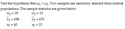  Test the hypothesis that uj > u2. Two samples are randomly