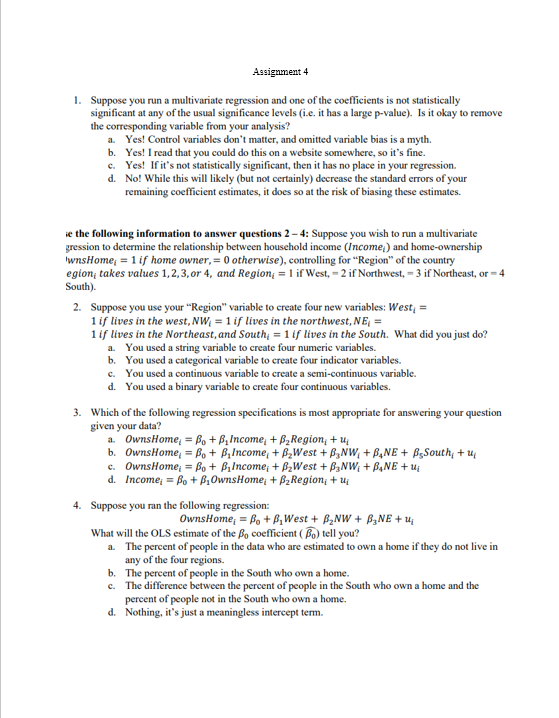 PLEASE PROVIDE FORMULAS AND STEP-BY-STEP. THANK YOU. Assignment 4 1. Suppose you