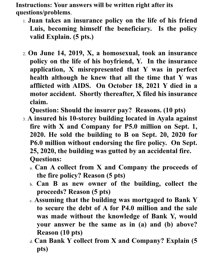  Instructions: Your answers will be written right after its questionsfproblems. 1.