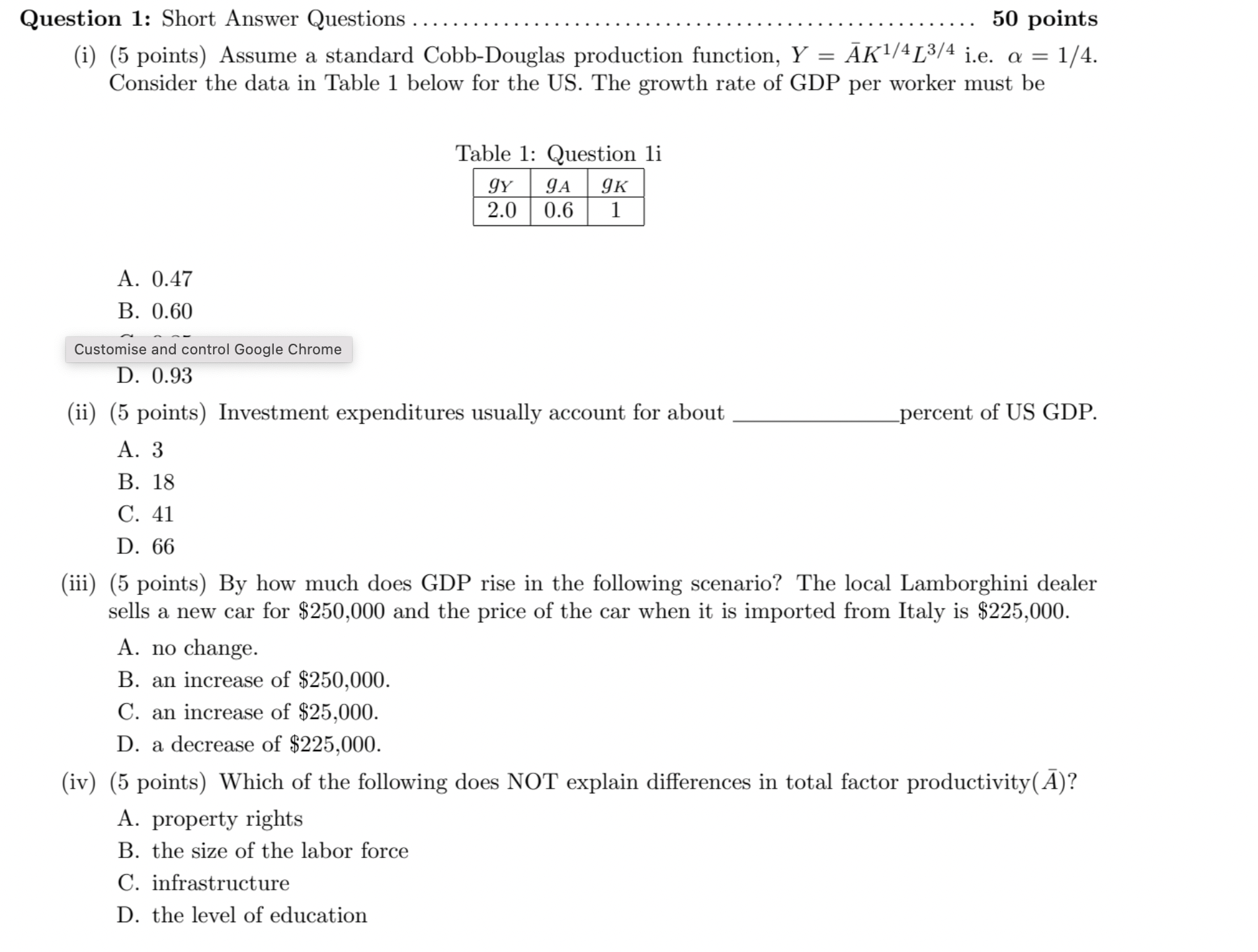  Question 1: Short Answer Questions ........................................................ 50 points (i) (5 points)