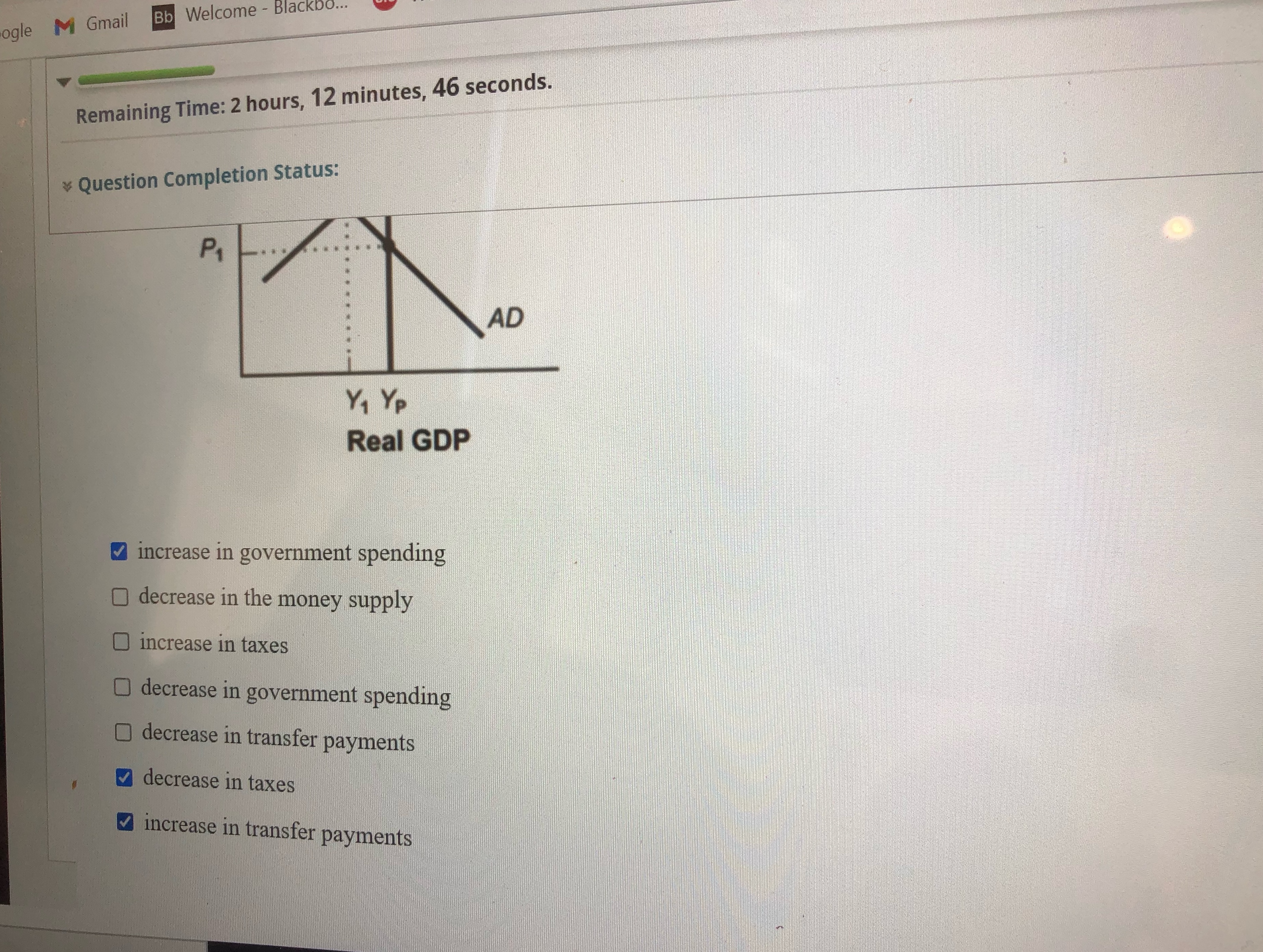  Bb Welcome - Blackbo... ogle M Gmail Remaining Time: 2 hours,