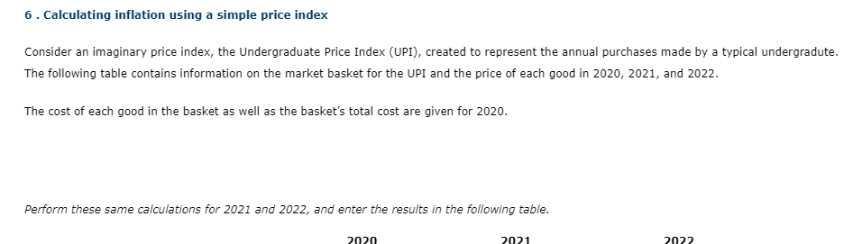  6 . Calculating inflation using a simple price index Consider an