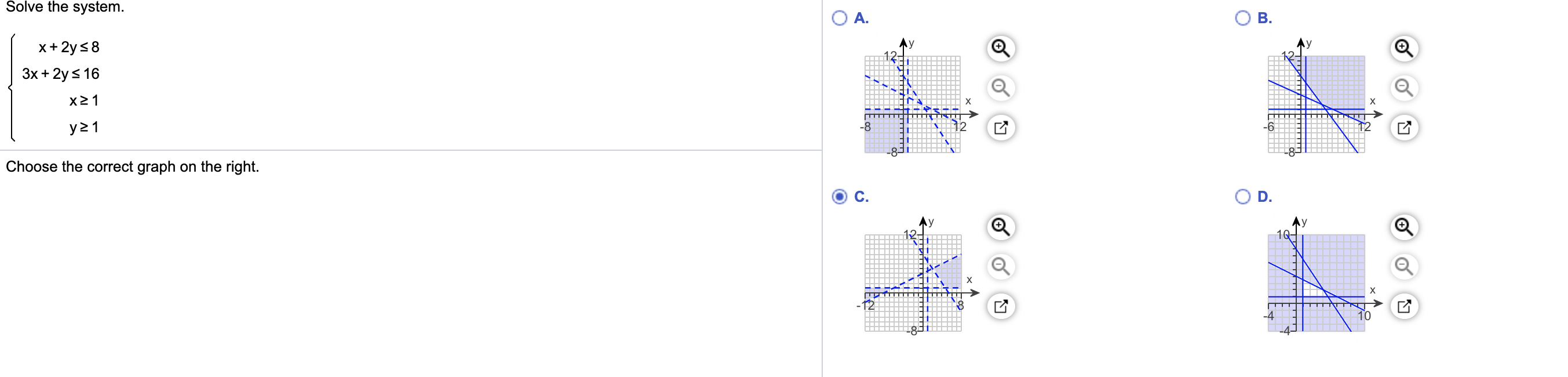 Please help Q1 Solve the system. O A. O B. x +