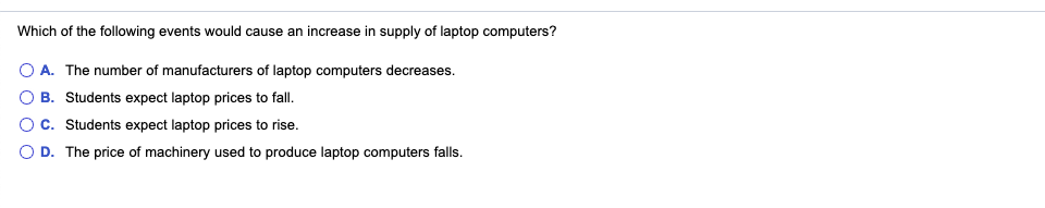 increase, then O A. A and B are substitutes. O B. A