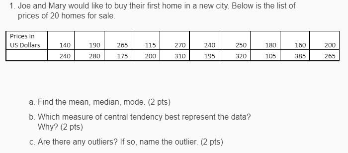 1. Joe and Mary would like to buy their first home in