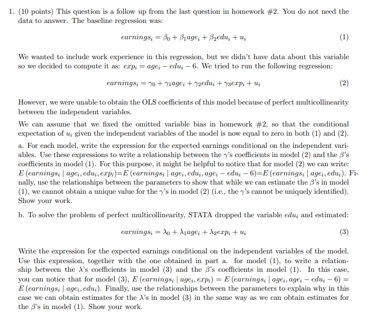 1. (10 points) This question is a follow up from the