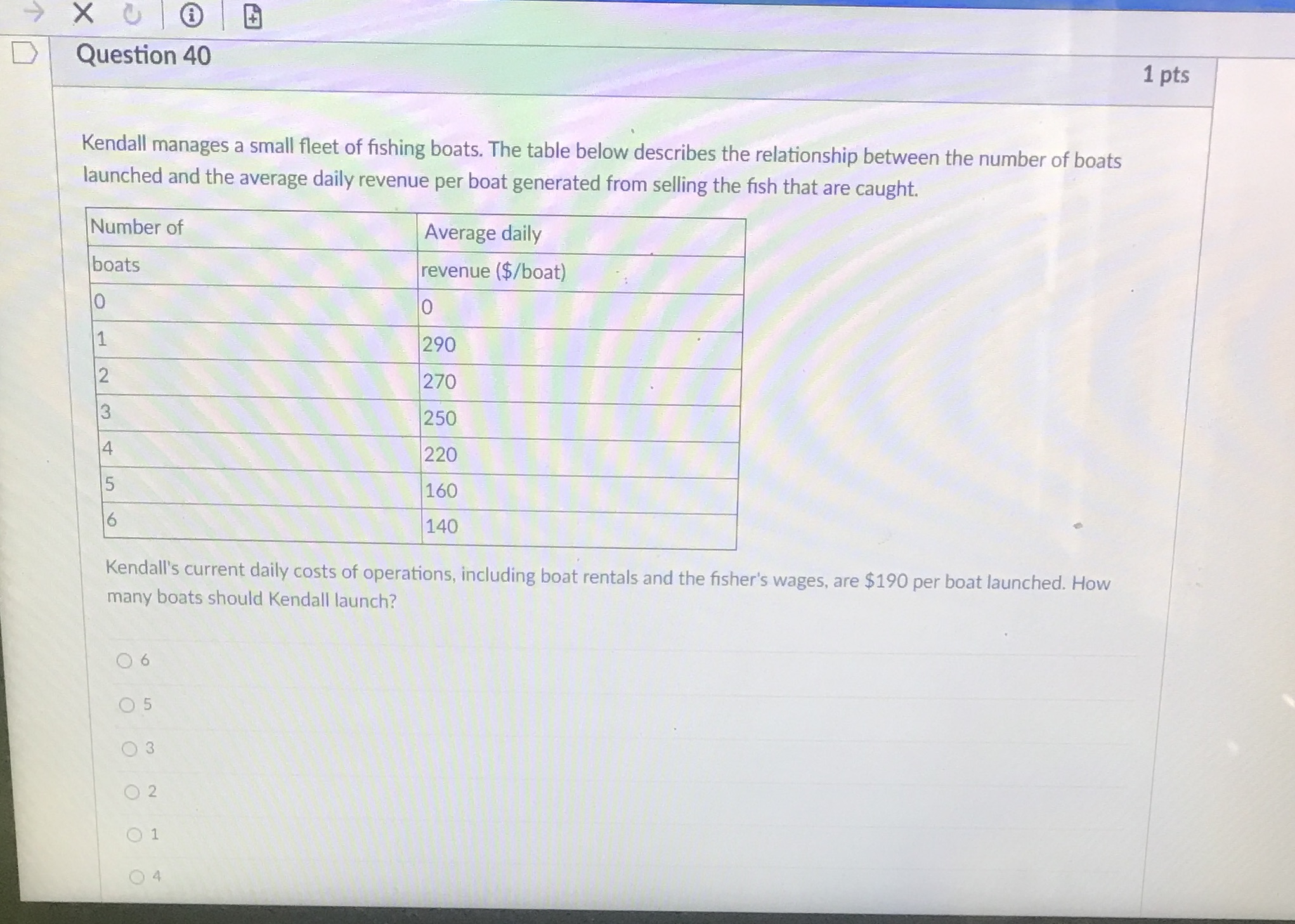  D Question 40 1 pts Kendall manages a small fleet of