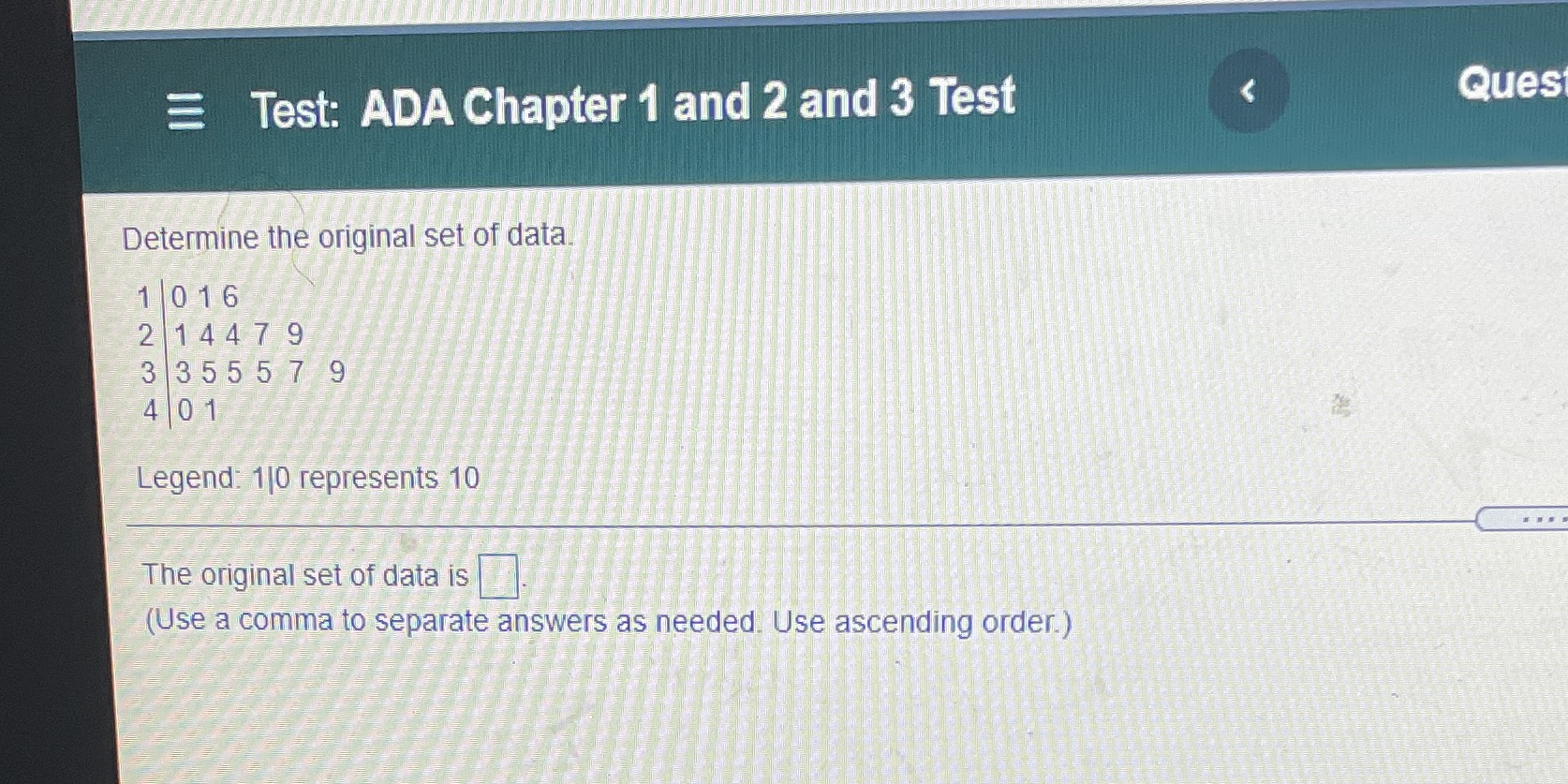 Test: ADA Chapter 1 and 2 and 3 Test A Ques