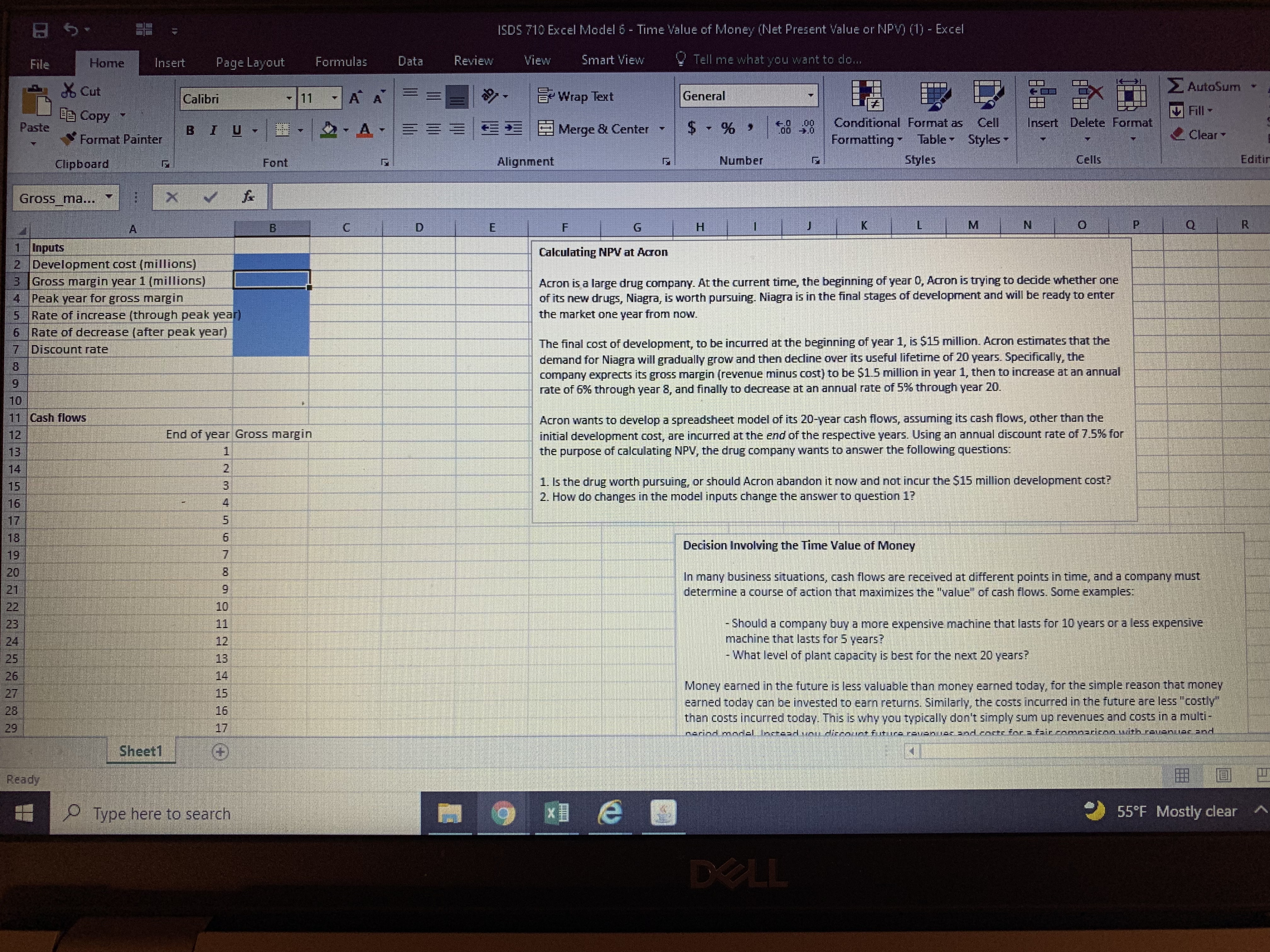 margin for year 1 or the gross margin for year 8 (the
