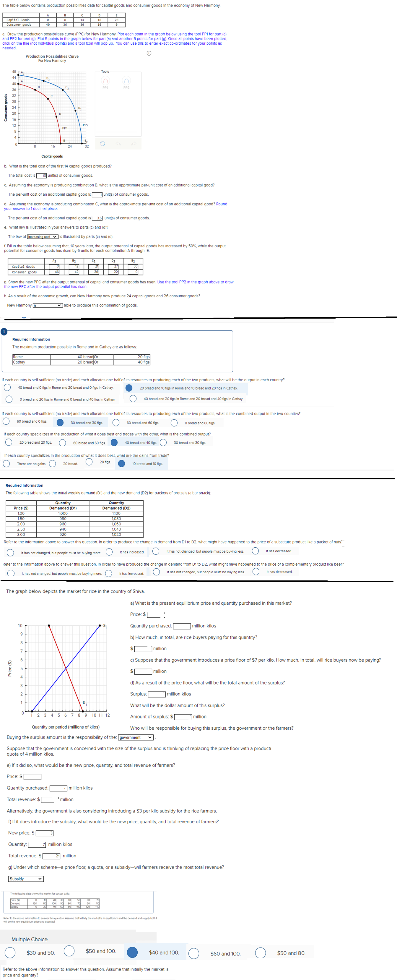  The table below contains production possibilities data for capital goods and