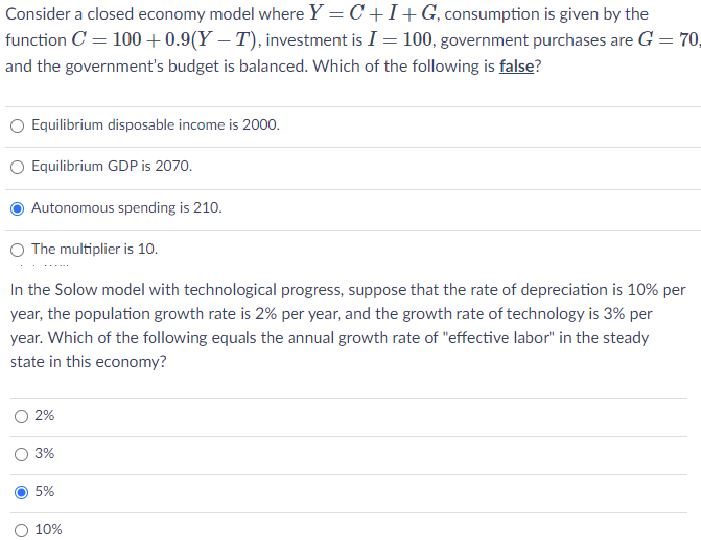  Consider a closed economyI model where Y = C + I