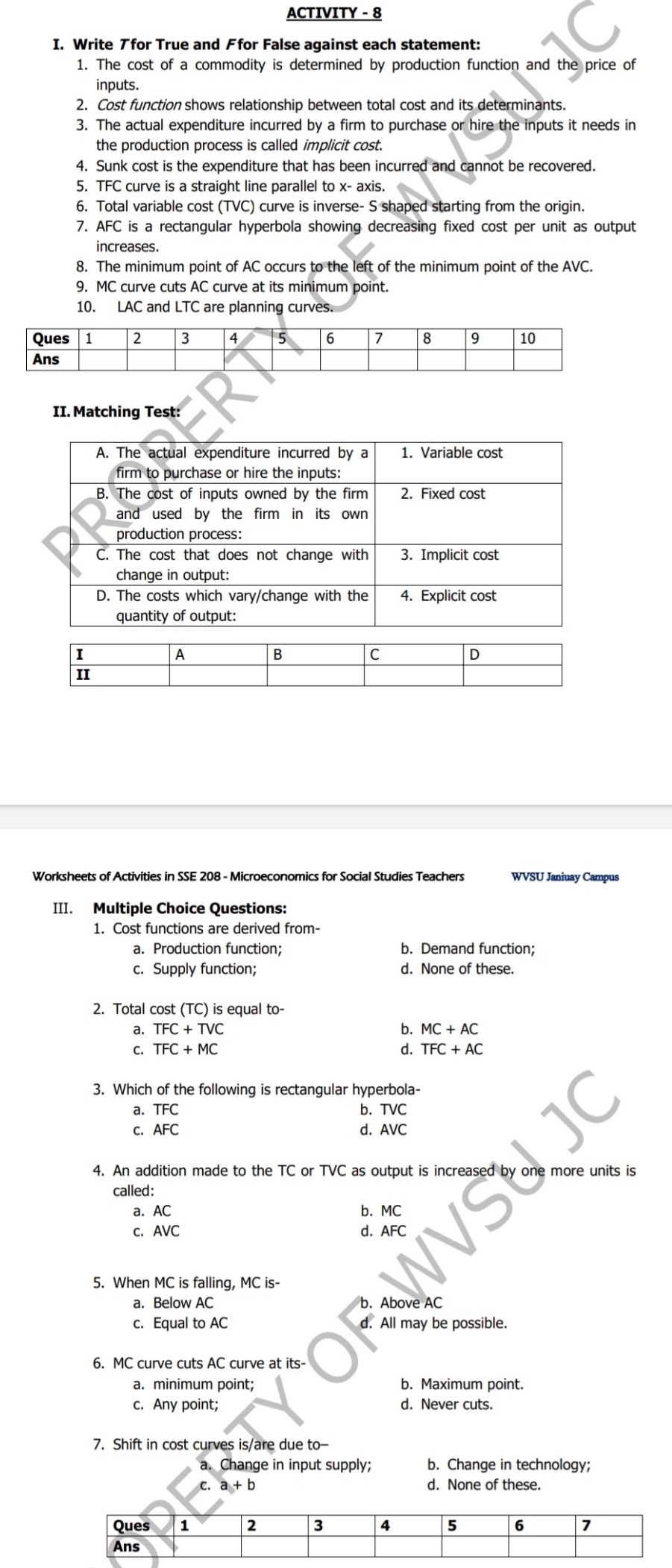 Good day, Educators. Hope you can help me. ACTIVITY - 8 I.