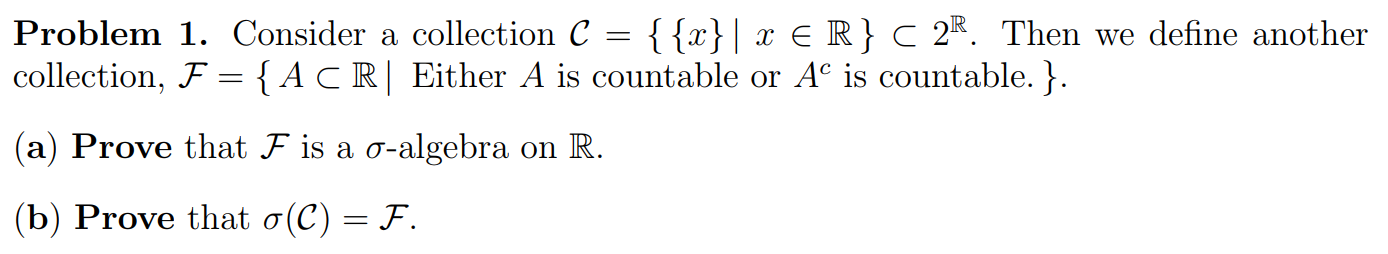  Problem 1. Consider a collection C = {x} | x ER}