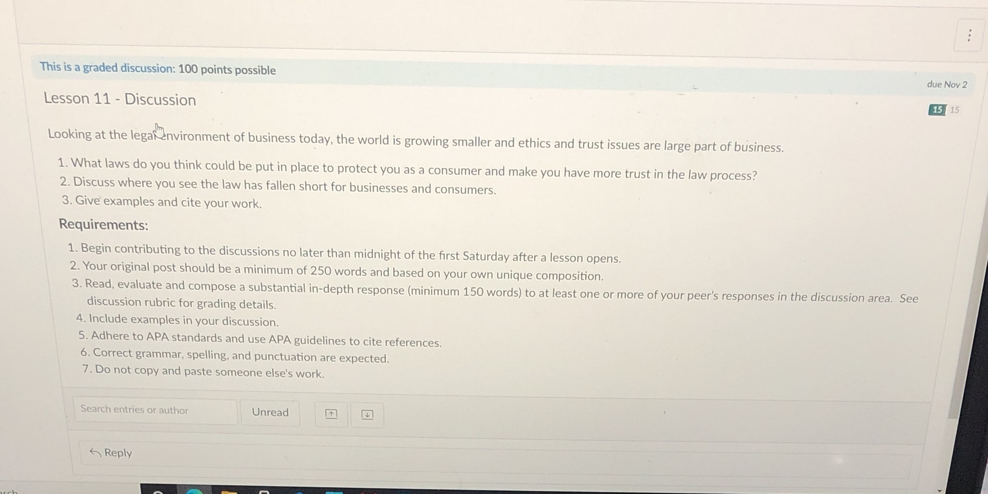 ... This is a graded discussion: 100 points possible due Nov
