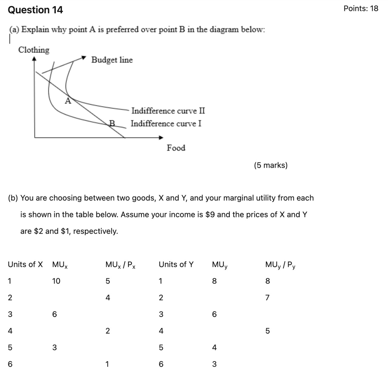 Question 14 Points: 18 (a) Explain why point A is preferred