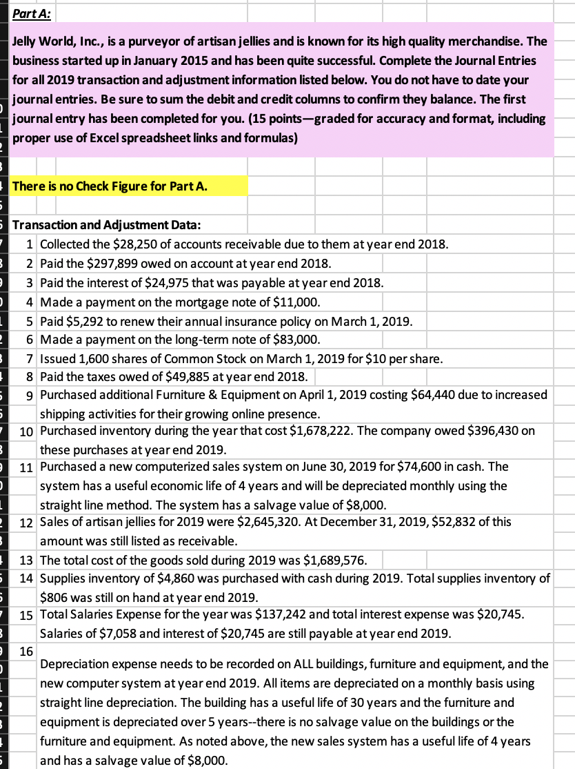 Part A: Jelly World, Inc., is a purveyor of artisan jellies