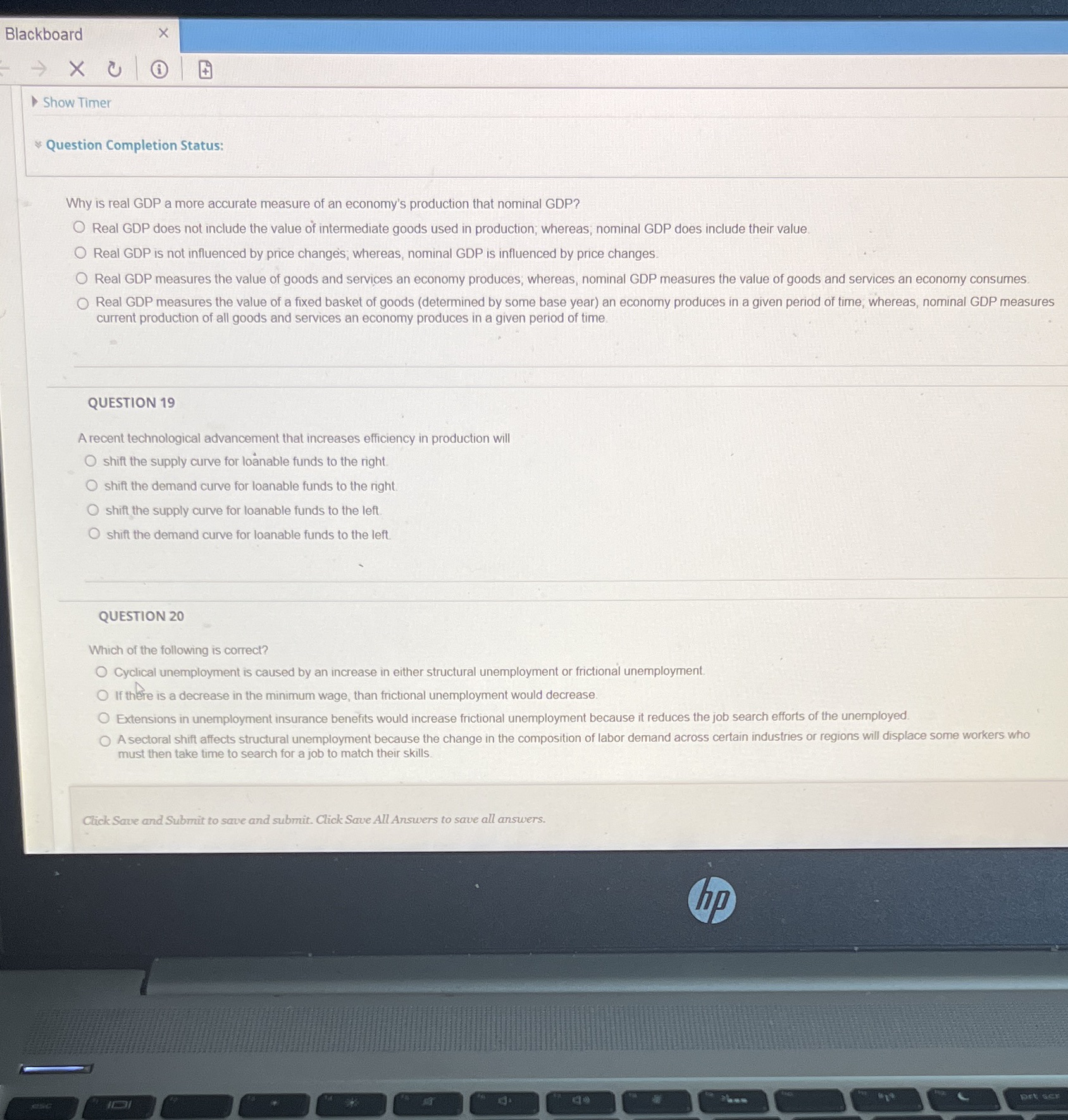  Blackboard X X Show Timer Question Completion Status: Why is real