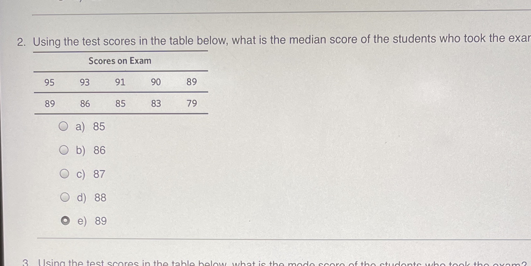  2. Using the test scores in the table below, what is