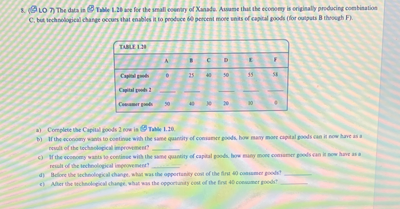  8. (() LO 7) The data in ( Table 1.20 are