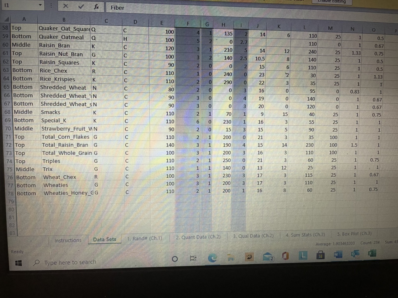 F G H M N 2. Quantitative Data - 15 pts O