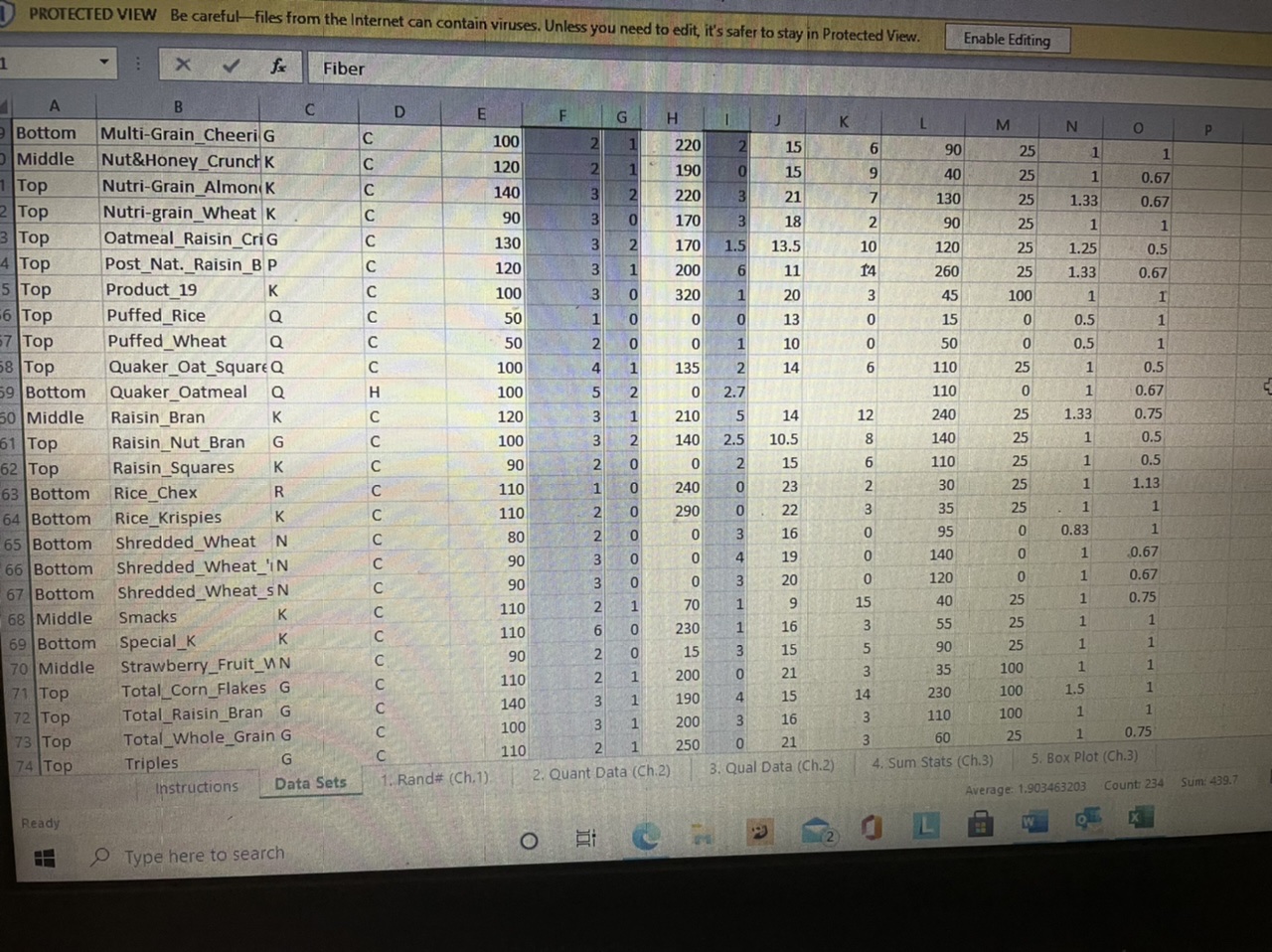 the data set in the second tab, create the distributions described below.