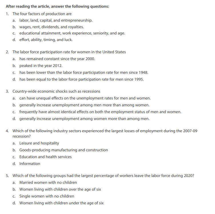 After reading the article, answer the following questions: 1. The fourfactors