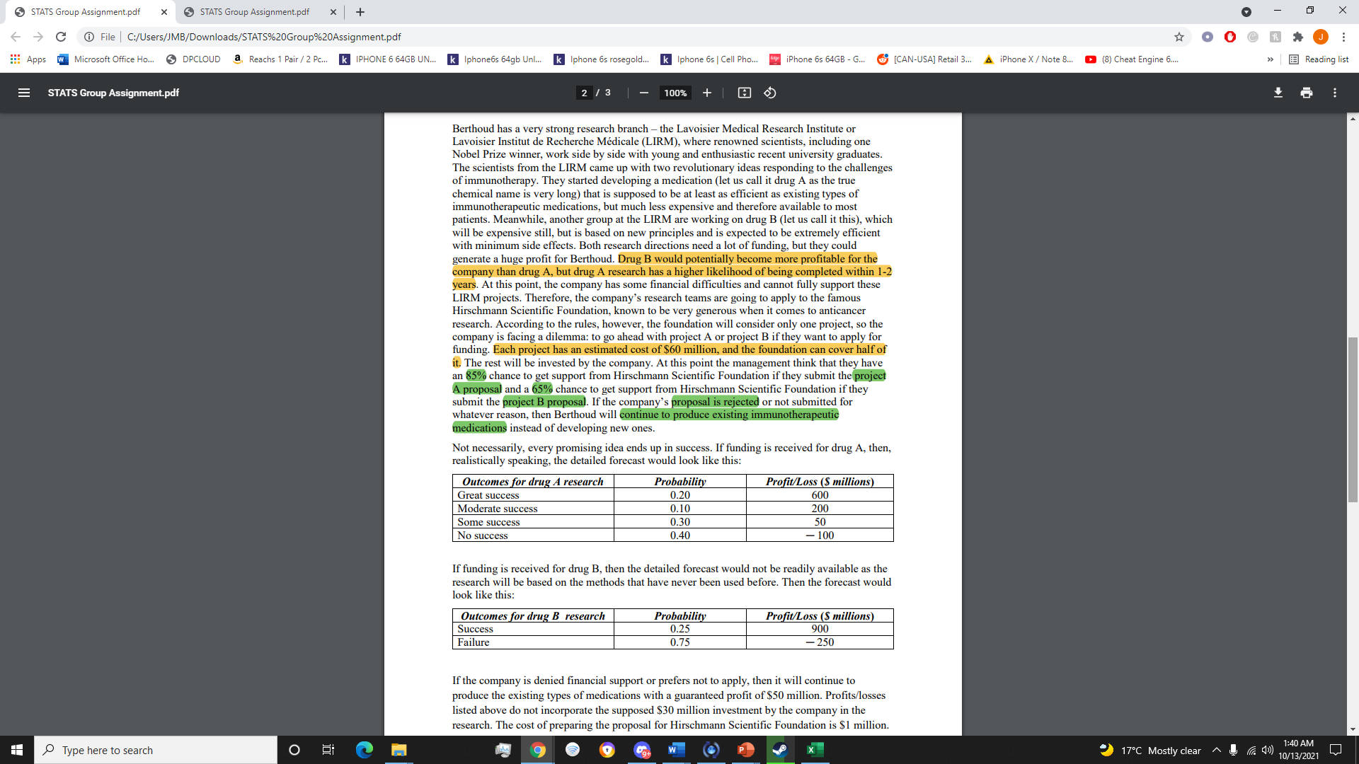 C @ File | C:/Users/JMB/Downloads/STATS%20Group%20Assignment.pdf O : Apps w Microsoft Office Ho...