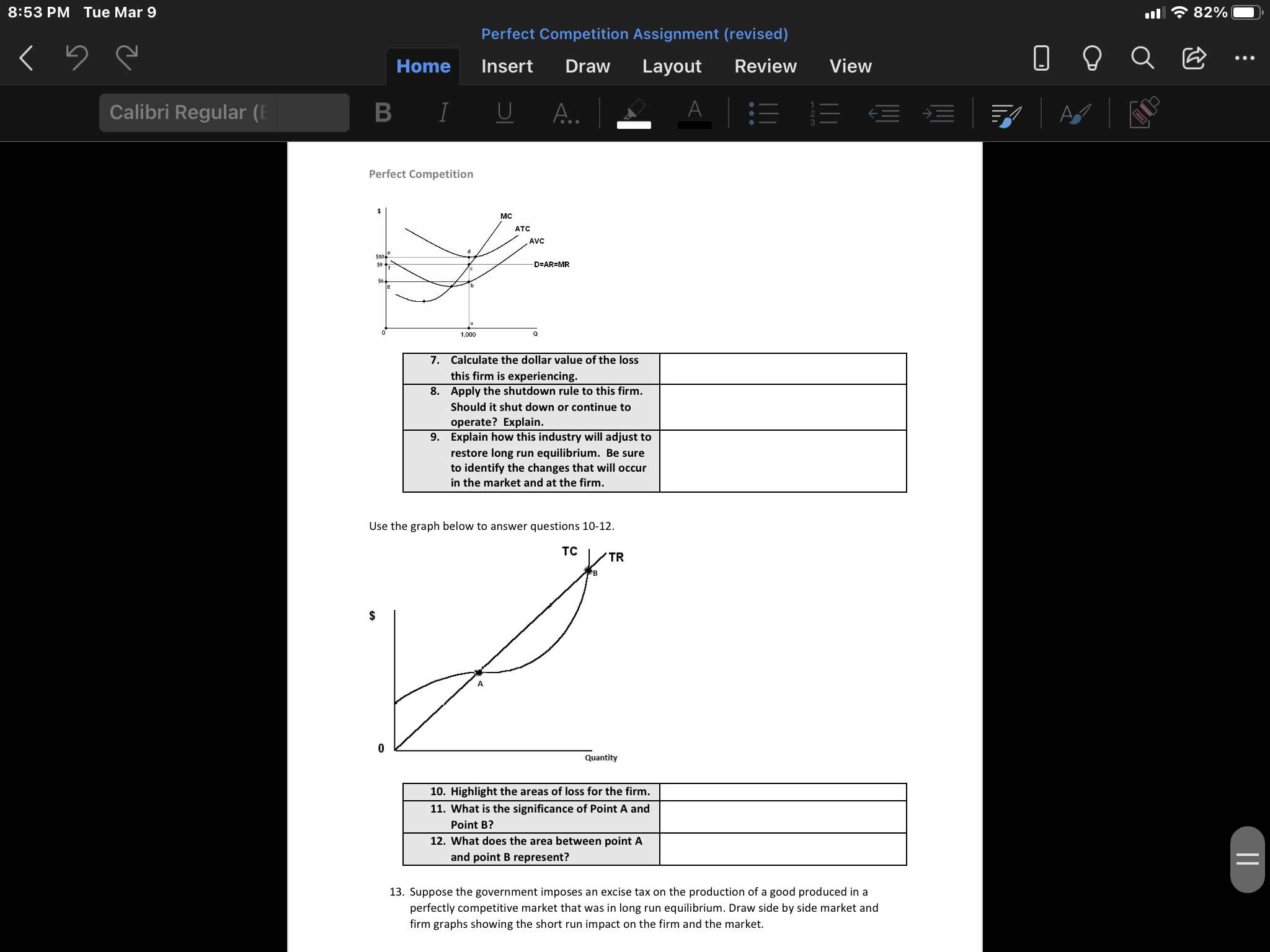 8:53 PM Tue Mar 9 Home Calibri Regular (l Perfect Competition Perfect