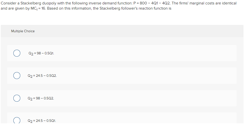 = 600 - 6Q1- 6Q2 . The firms' marginal costs are identical