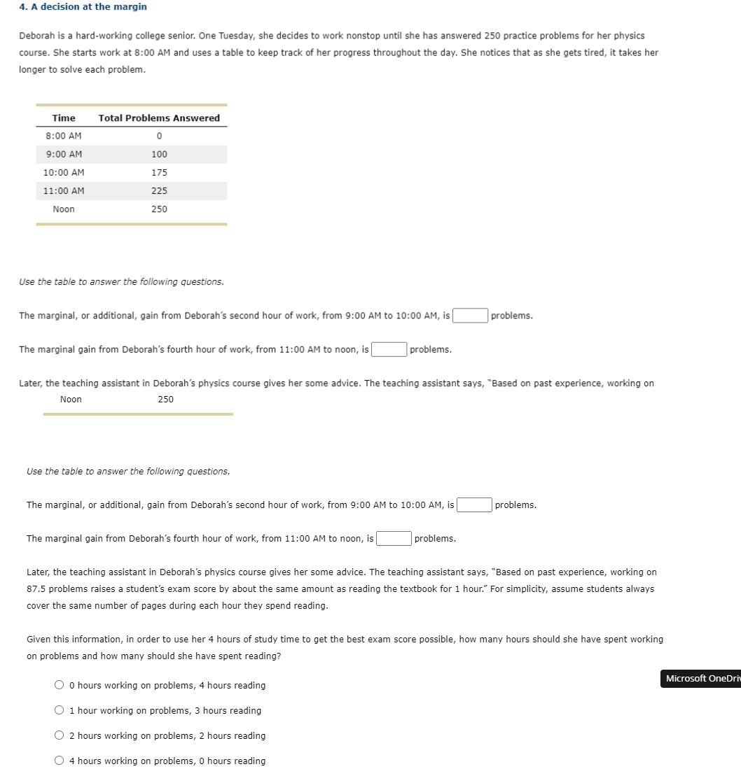 4.. A decision at the margin Deborah is a hard-working college