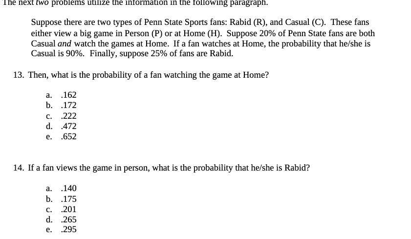  The next two problems utilize the information in the following paragraph.